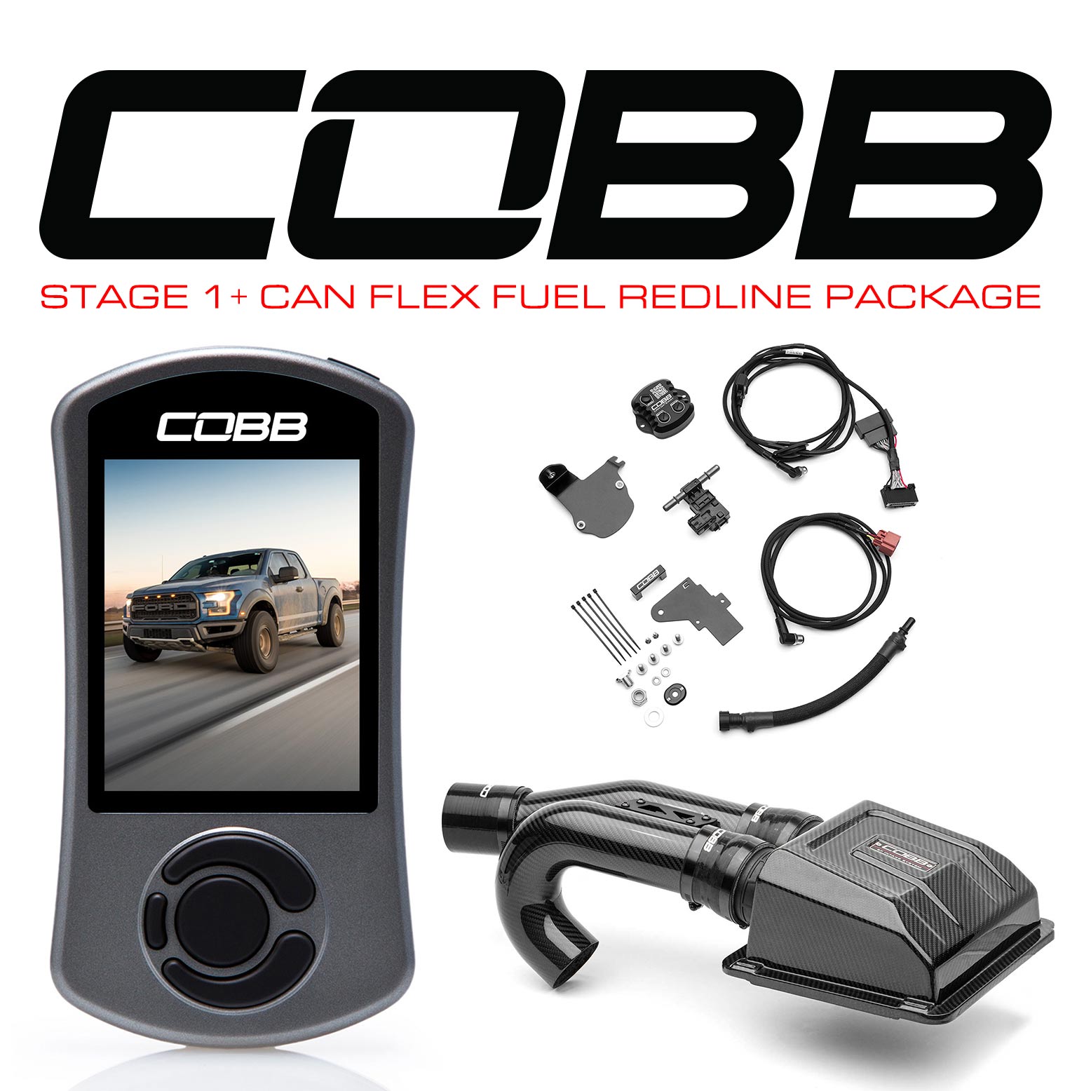 COBB Tuning 005001P-TCM-RED-FF Stage 1 + CAN Flex Fuel Redline Carbon Fiber Power Package with TCM Ford F-150 Raptor Ecoboost