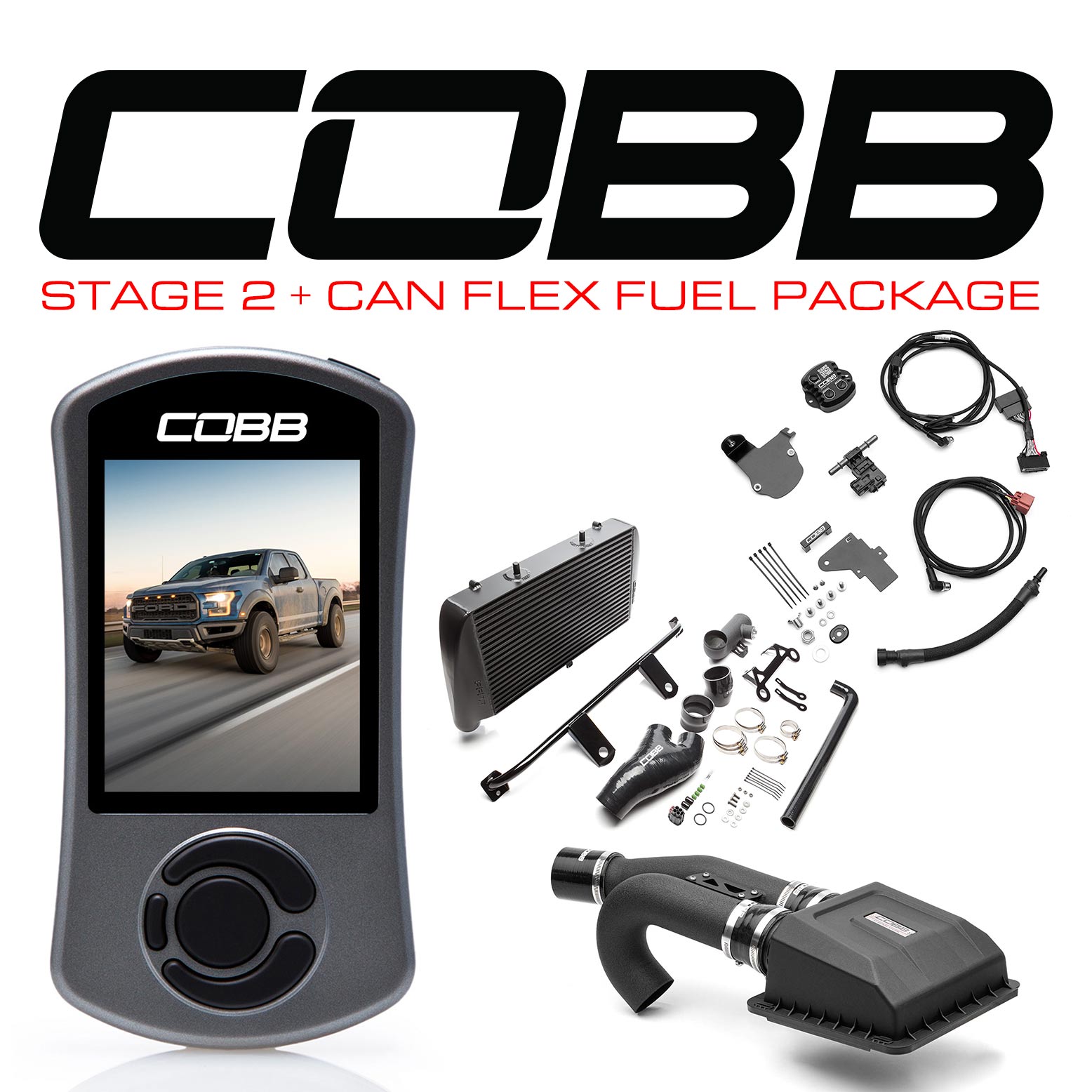 COBB Tuning 0050020BK-FF Stage 2 + CAN Flex Fuel Power Package Black for 17-20 Ford F-150 Raptor Ecoboost