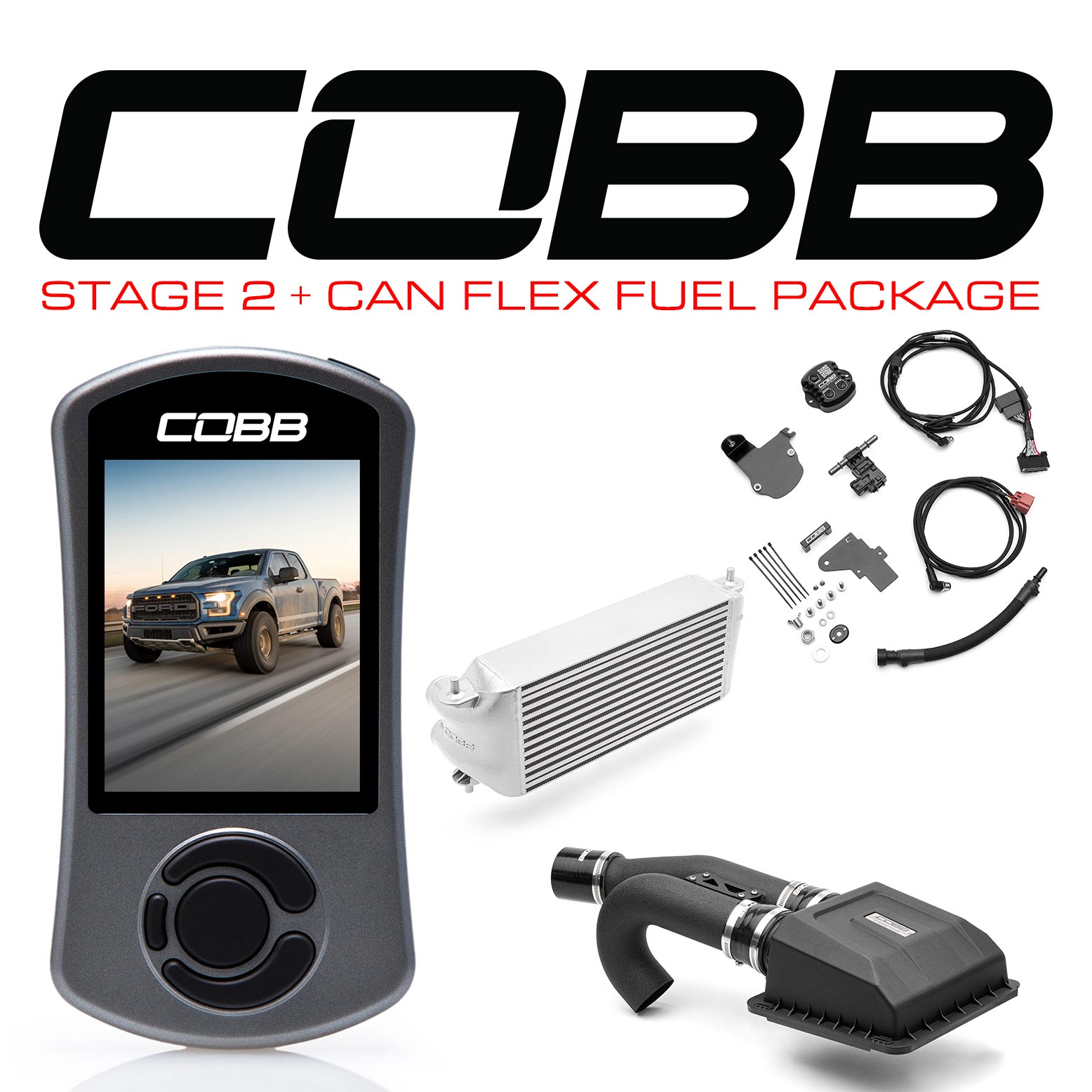COBB Tuning 0050S20SL-TCM-FF Stage 2 + CAN Flex Fuel Power Package Silver (Factory Location Intercooler) with TCM for 17-20 Ford F-150 Raptor Ecoboost